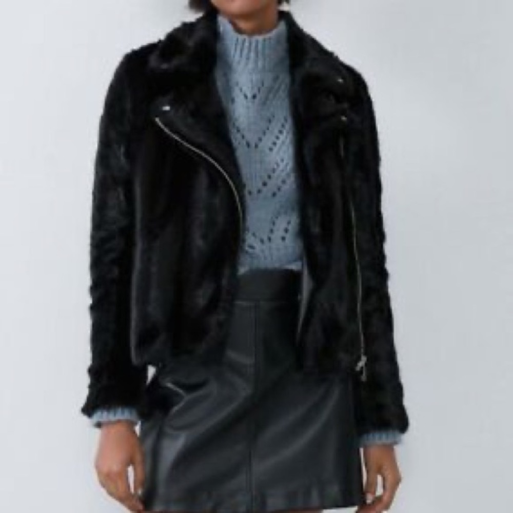 Zara faux fur moto coat